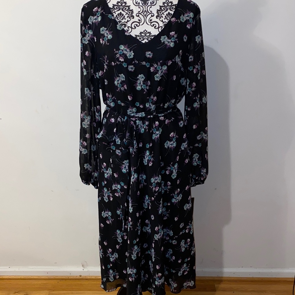 NWT!! Black Label by Evan Picone Long Sleeve Dress with Floral Pattern Size 18 - Picture 3 of 16